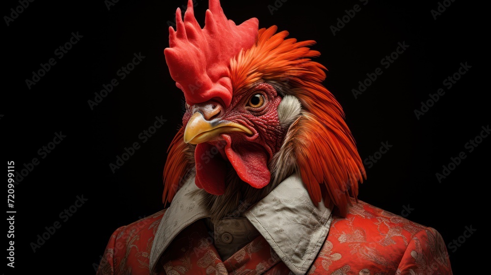 Colorful Rooster in a Farmyard AI Generated