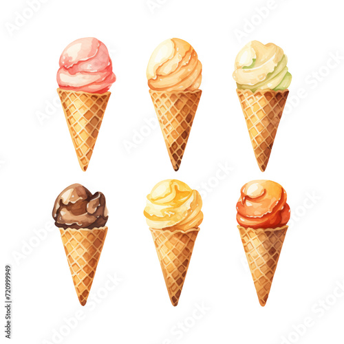 watercolor painting of scoops and waffle cone
