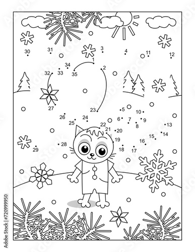 Valentine's Day "I Love You" hidden message connect the dots puzzle and coloring page with cute little kitten
