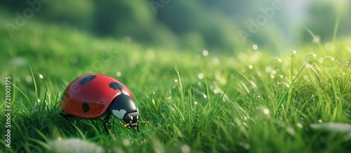 Lovely Ladybug Enjoys Exploring the Lush Grassy Landscape with Ladybug, Grass, and Ladybug