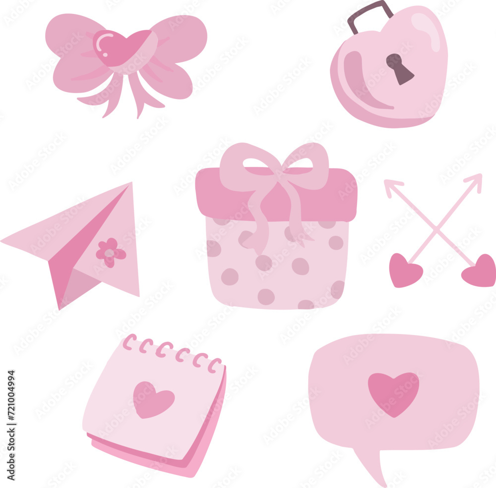 Pink Heart Boxes Vector Illustration for Love, Valentine, Wedding, and Celebration Designs with Symbols of Romance, Birthday, and Baby Day