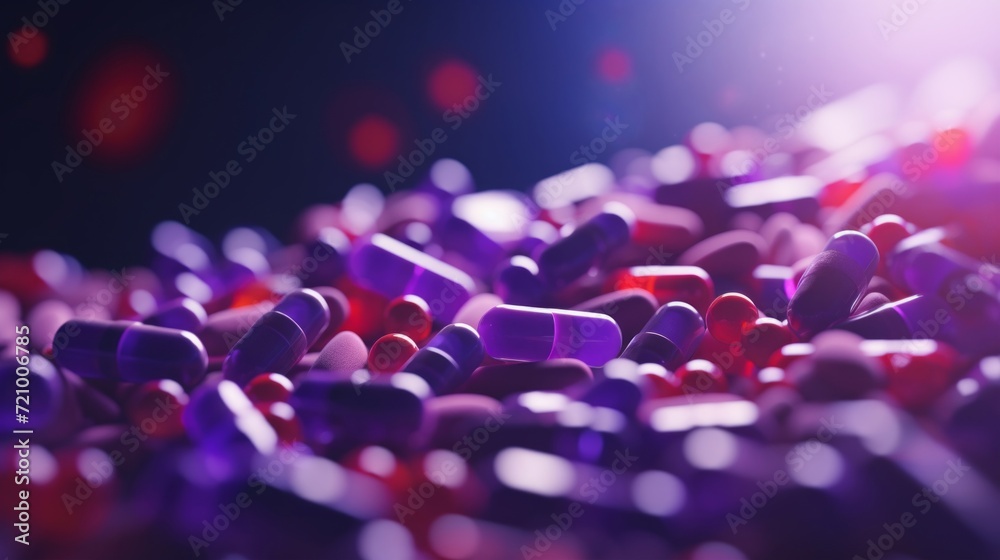 High-resolution image showcasing a multitude of colorful medication capsules in dramatic lighting.