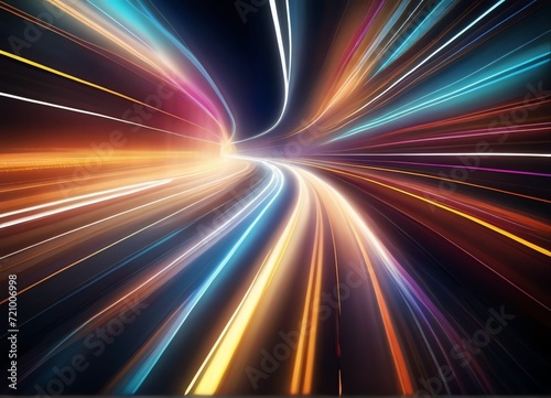 Speed of light on colorful light highway in Abstract neon background from Generative AI © Arceli