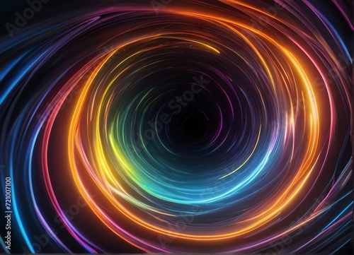 Abstract colorful neon background in colorful hole at the center of the vortex and Particles luminous traces from Generative AI