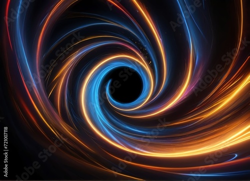 Abstract colorful neon in Black hole at the center of the vortex with luminous traces background from Generative AI