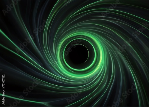 Abstract green neon in Black hole at the center of the vortex with luminous traces background from Generative AI