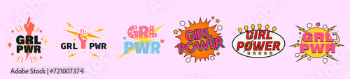 Set of text GIRL POWER on pink background 