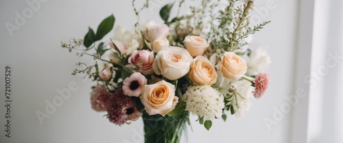 The simplicity of a single, well-arranged bouquet of flowers against a white backdrop, emphasizing the beauty of minimalistic floral arrangements.