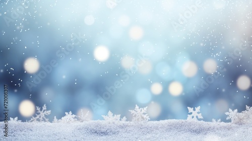 Winter background with snowflakes and bokeh effect. Christmas card. Generative AI