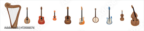 Set of stringed instruments on white background photo