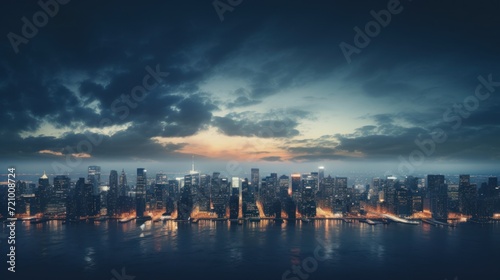New York City skyline at sunset. 3d rendering toned image Generative AI