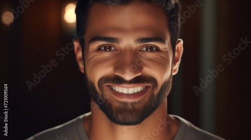 Portrait of a handsome young man with a beard and mustache. Generative AI