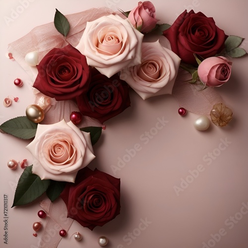 Valentine s Day Square Background Decorated Scattered Red Roses With Place for Text