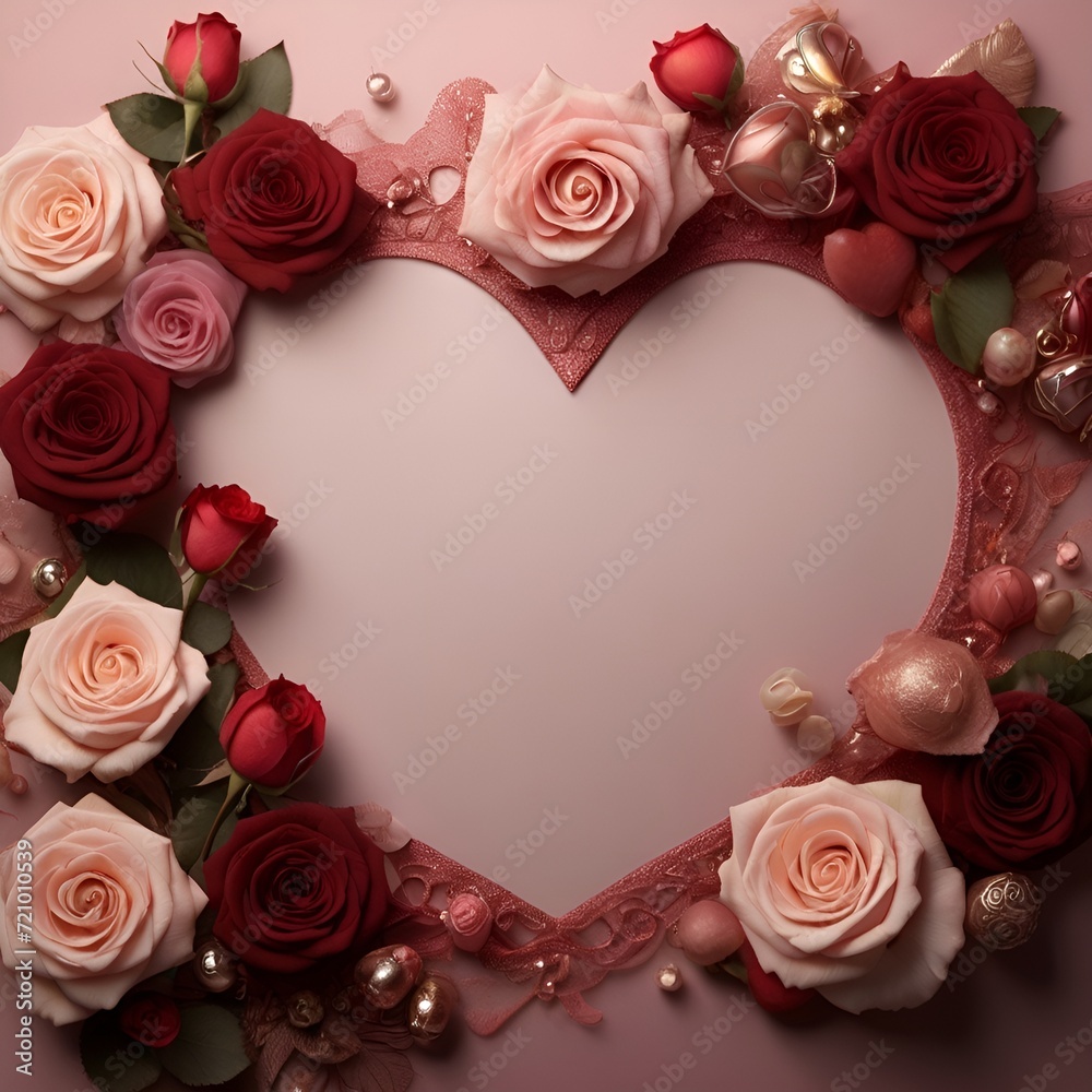 Valentine's Day Square Background Decorated Scattered Red Roses With Place for Text