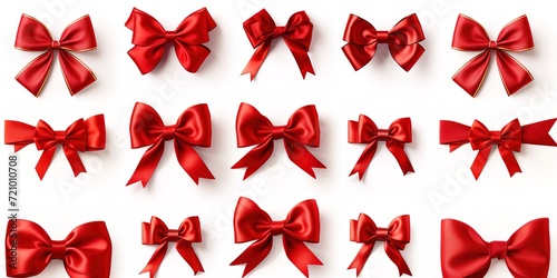 A bunch of red ribbons on a white background