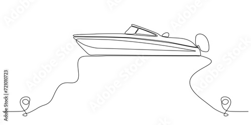 Continuous line drawing of cruise ship line vector icon of port route with starting point and one line - Vector illustration