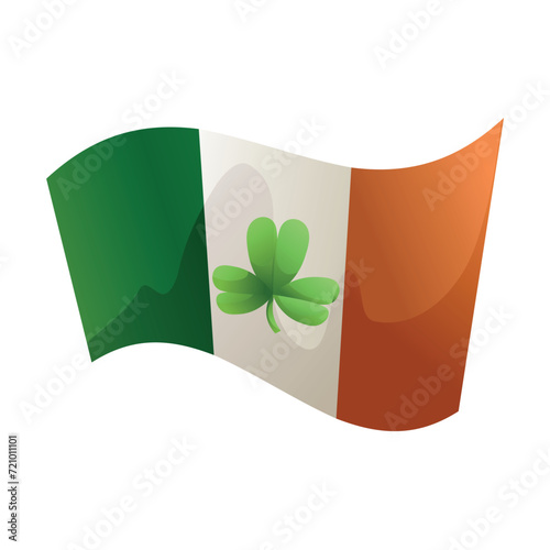 Flag of Ireland with clover leaf on white background photo