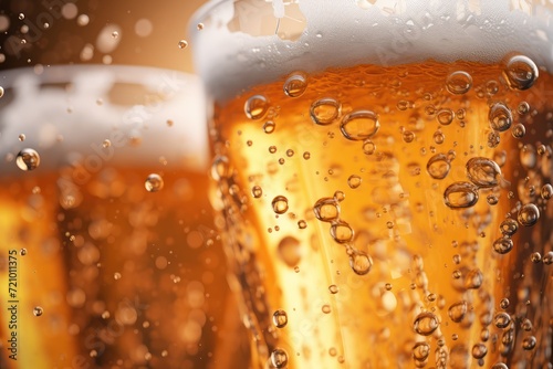 Closeup of Beer Glasses with Bubbles AI Generated photo