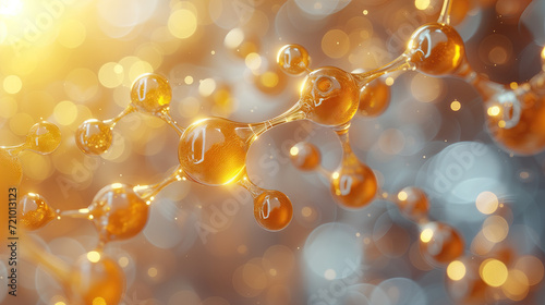 Molecule gold on soft background, concept skin care cosmetics solution photo
