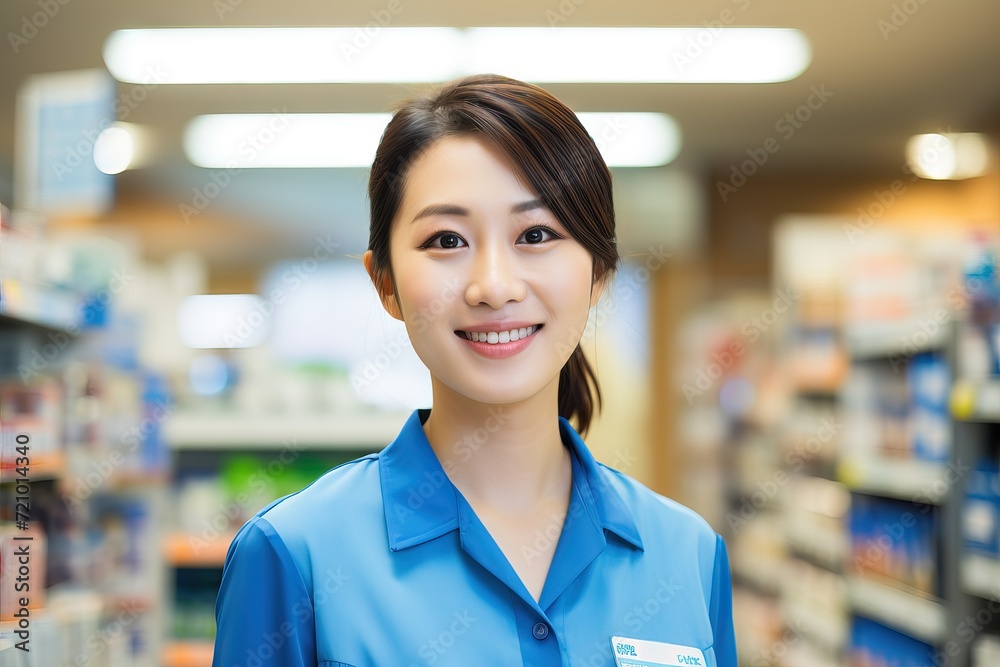 Portrait of beautiful asian woman a employee at supermarket store Generative AI