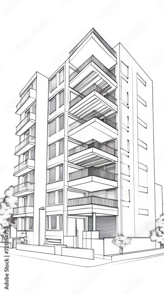 Modern Apartment Building with Balconies AI Generated
