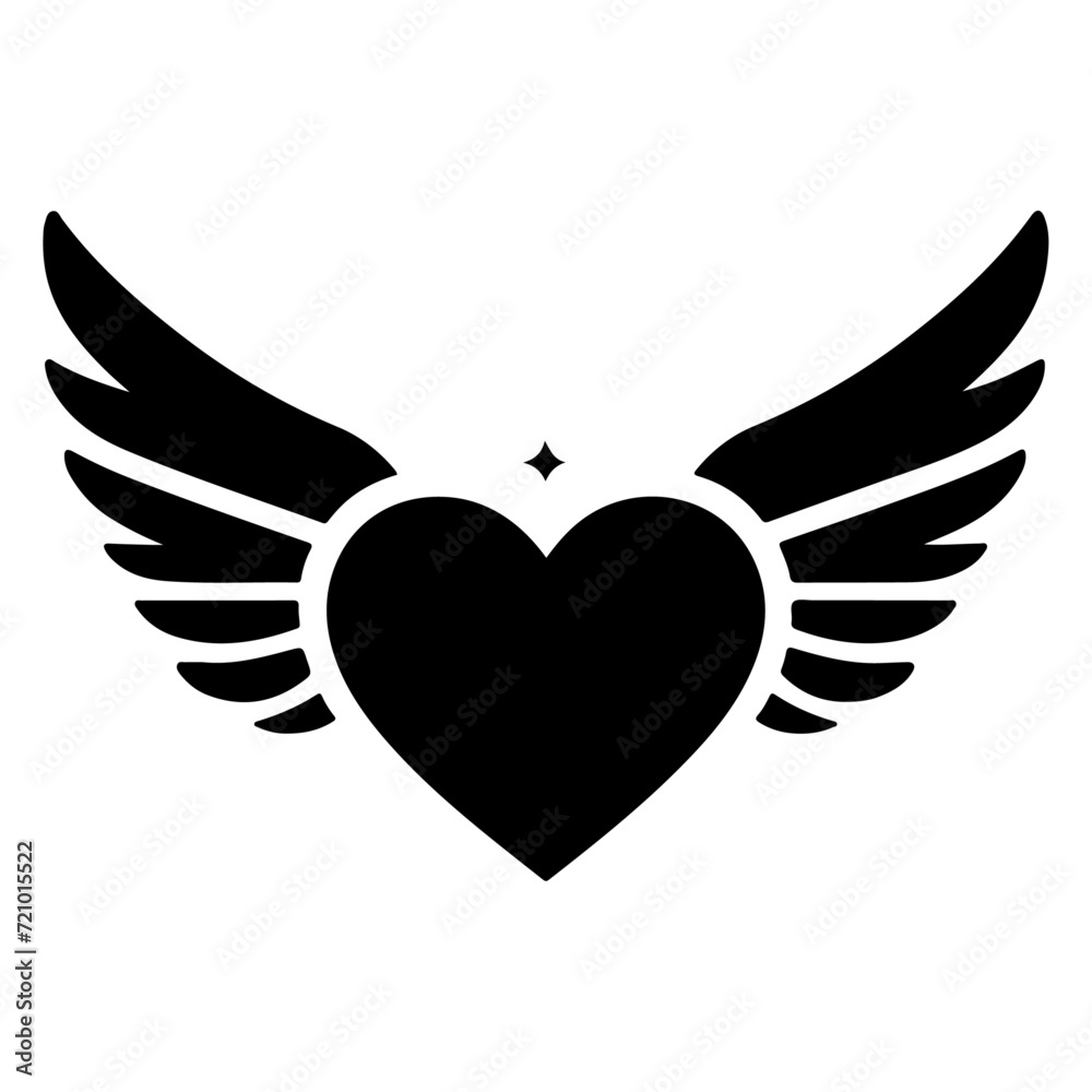 minimal Heart with wings vector icon, clipart, symbol, black color silhouette minimal Heart with wings vector icon, clipart, symbol, black color silhouette