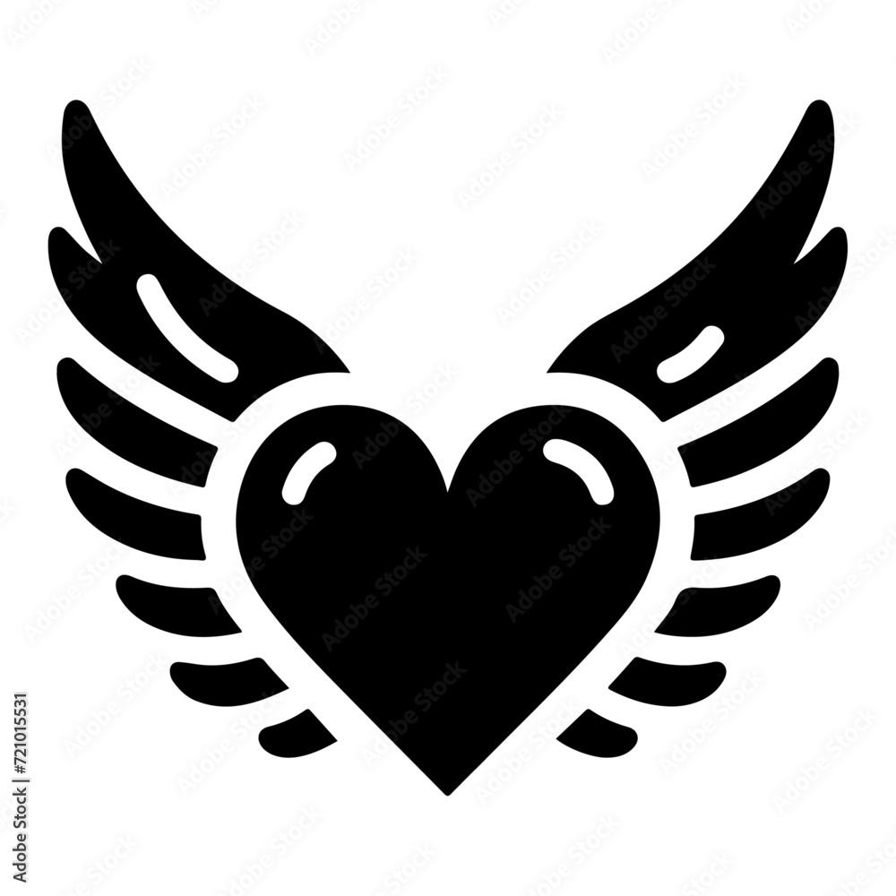 Fototapeta premium minimal Heart with wings vector icon, clipart, symbol, black color silhouette