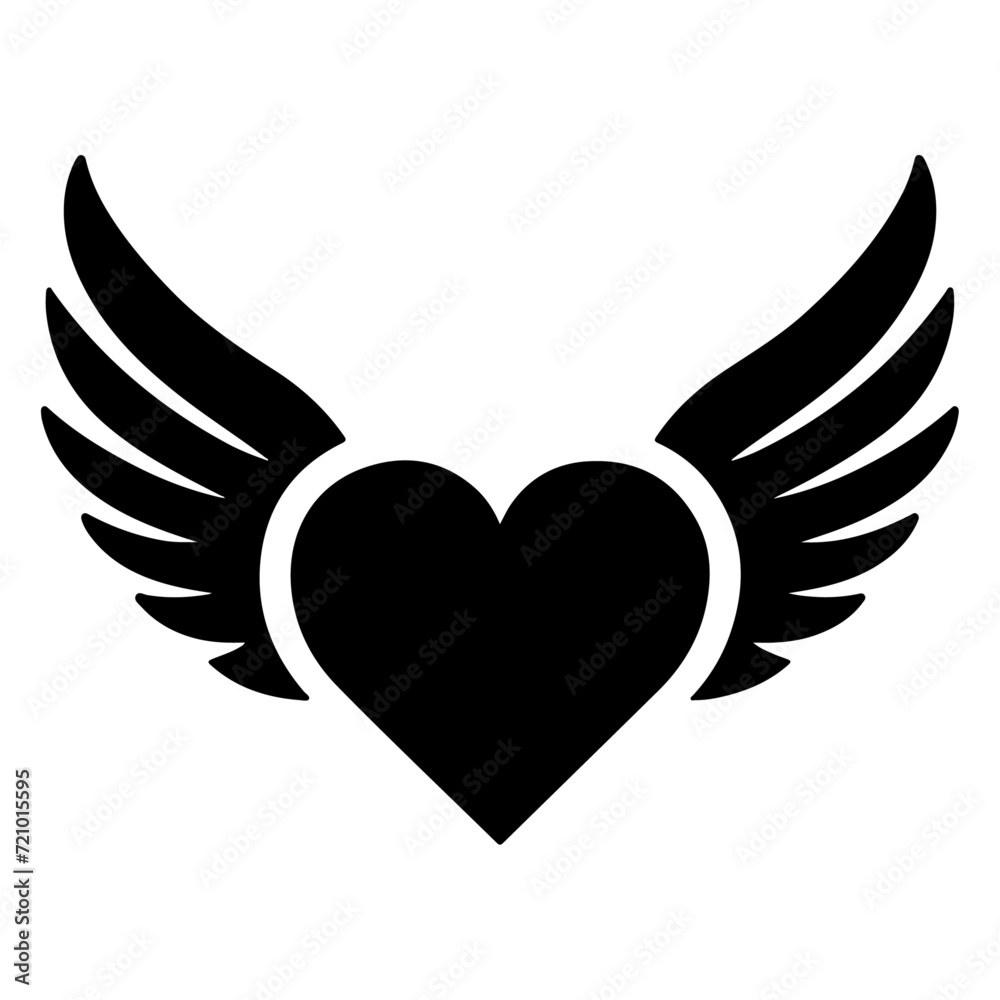 Obraz premium minimal Heart with wings vector icon, clipart, symbol, black color silhouette