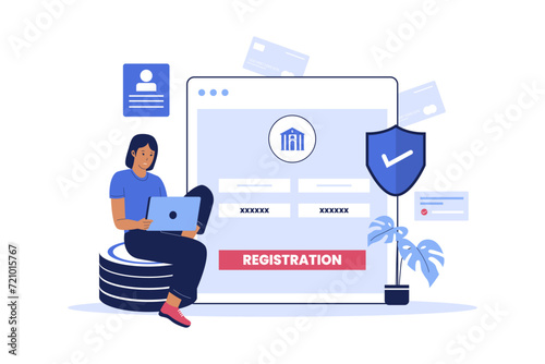 Bank account registration illustration. Vector flat illustration