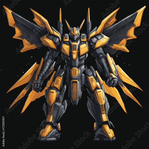 Yellow mecha style robotic with wing illustration