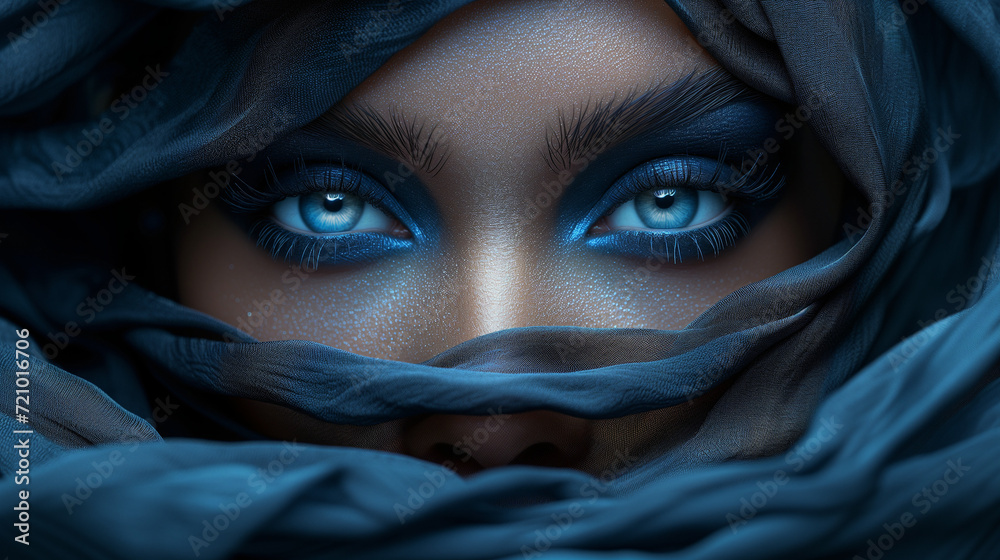 Captivating image a close up woman's face decorated with a with silk or satin cloth. Surrealistic artwork. The intricate details, and utilize soft lighting. The magical and dreamlike ambiance. Captivating image a close up woman's face decorated with a with silk or satin cloth. Surrealistic artwork. The intricate details, and utilize soft lighting. The magical and dreamlike ambiance.