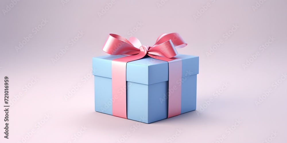 A blue gift with pink ribbon on soft pink background, birthday, valentine