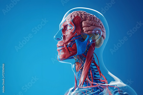 Human anatony with transparent body in blue background photo