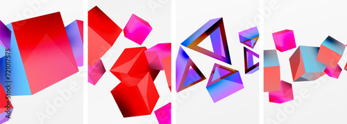 Flying 3d shapes, cubes and other geometric elements background design for wallpaper, business card, cover, poster, banner, brochure, header, website