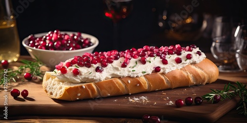 Traditional italian ciabatta with cream cheese and pomegranate seeds Generative AI