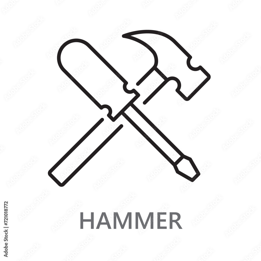 hammer, driver icon. line vector icon on white background. high quality design element. editable linear style stroke. vector icon. hammer, driver icon. line vector icon on white background. high quality design element. editable linear style stroke. vector icon.
