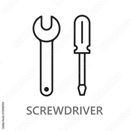 Wrench and driver icons. Line vector icons on white background. High quality design elements. Editable linear style strokes. Vector icons.