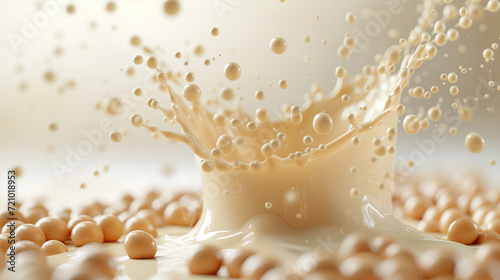 Soy milk and with Soybeans. Generative Ai illustration.	
 photo