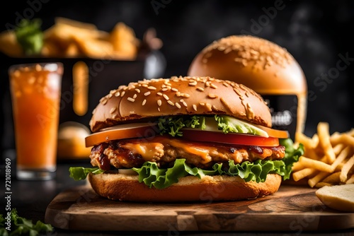  A tantalizing image of a Zinger Burger  with the focus on the perfectly toasted bun and the promise of a flavor-packed experience in every bite