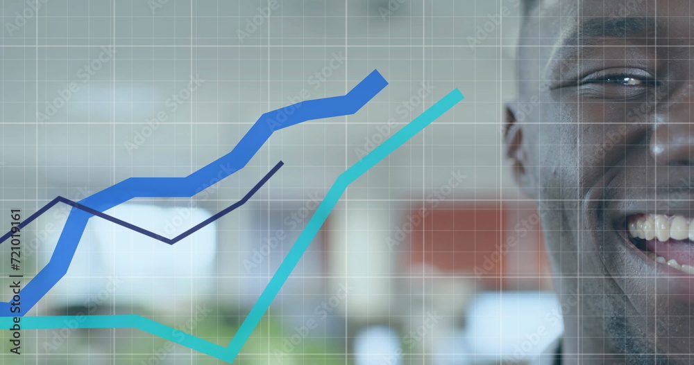 Fototapeta premium Image of data processing over african american businessman in office