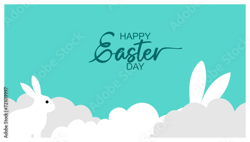 Happy Easter banner. Trendy Easter design with  Modern minimal style typography, hand painted strokes and dots, eggs, bunny ears, in pastel colors. Horizontal poster, greeting card, header for website
