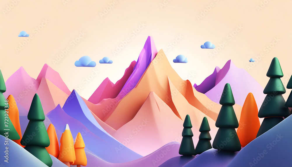 Mountain range through the forest on digital art concept, Generative AI. Mountain range through the forest on digital art concept, Generative AI.