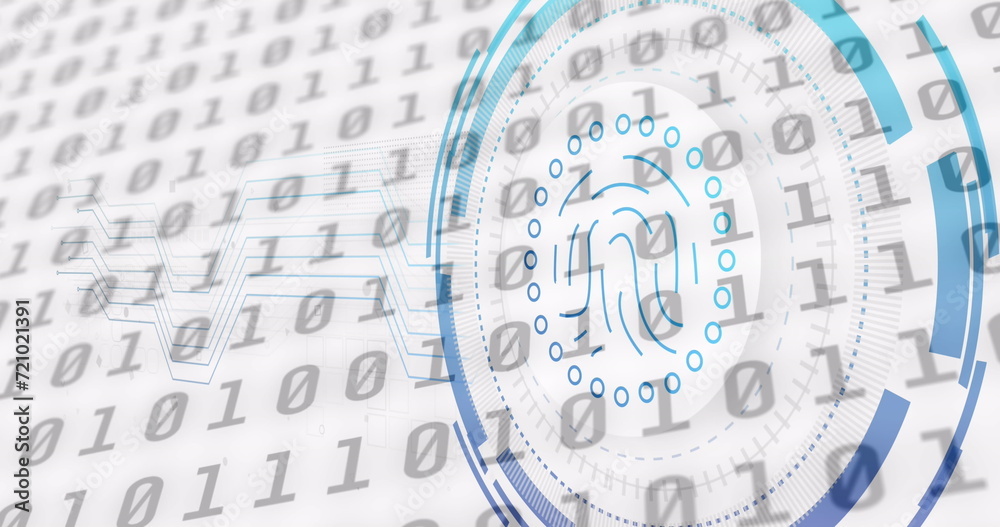 Obraz premium Image of fingerprint icon over data processing on white background