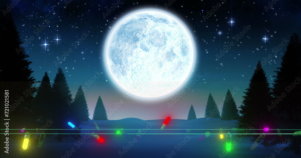 Fototapeta premium A serene night landscape showcases a luminous full moon