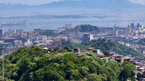 Prazeres Hill Brazil. Favela Aerial View. Tijuca Forest. Rio De Janeiro Brazil. Rio Niteroi Bridge Background. Prazeres Hill At Rio De Janeiro Brazil. photo