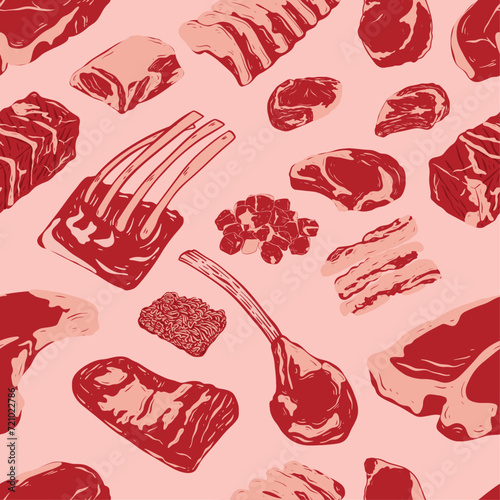 SEAMLESS  PATTERN OF MEAT CUTS