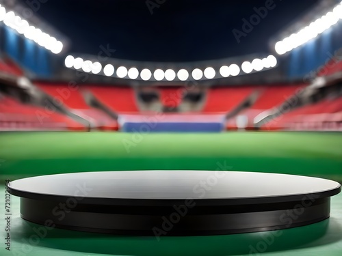  Photo close up Platform or round podium in soccer stadium for award ceremony and blur background