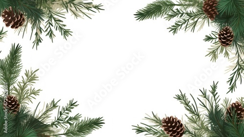 Christmas background with fir branches, pine cones and spruce branches. Generative AI