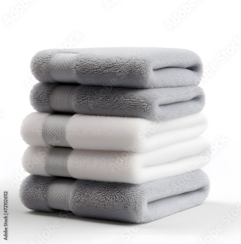 Towels neatly stacked white and gray in a spa-like arrangement,bathroom,hotel and white background