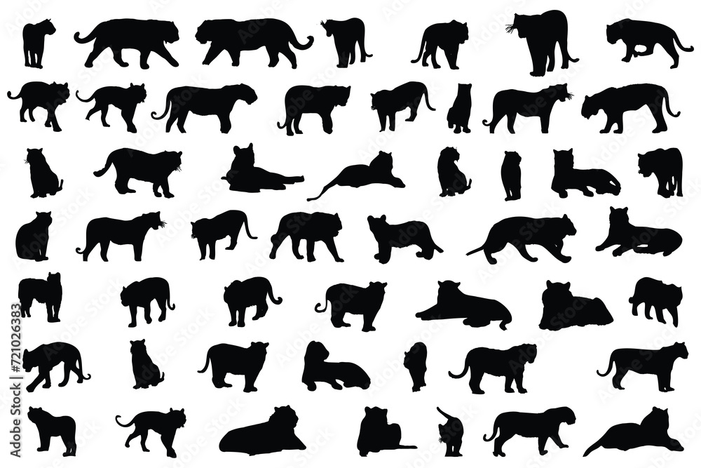 Set of tiger silhouette icon vector Set of tiger silhouette icon vector